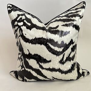 Oversized Zebra Print Velvet Pillow Cover Black Luxe Modern 24x24